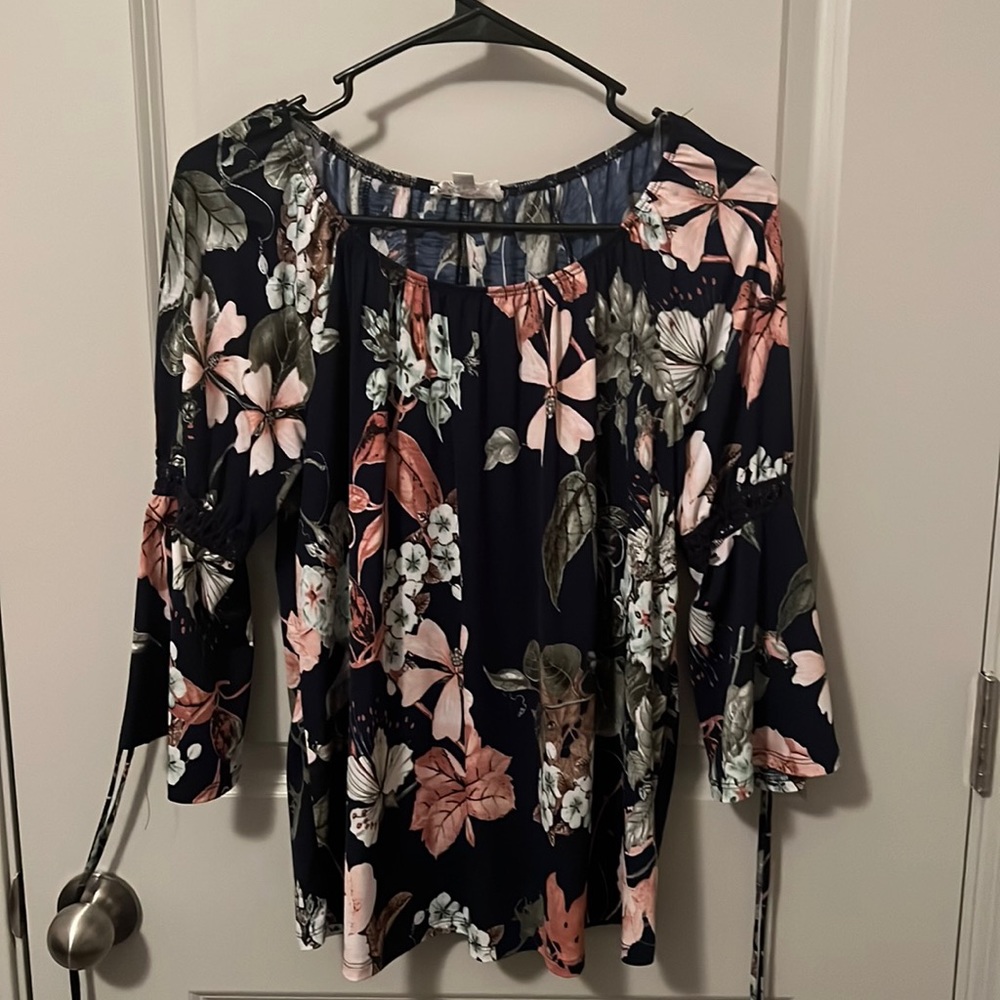 Navy floral blouse